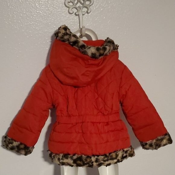 18 MONTHS Red CHEETAH TRIM PUFFER Jacket Coat Parka Winter Snow Pistachio Girls - Picture 5 of 14